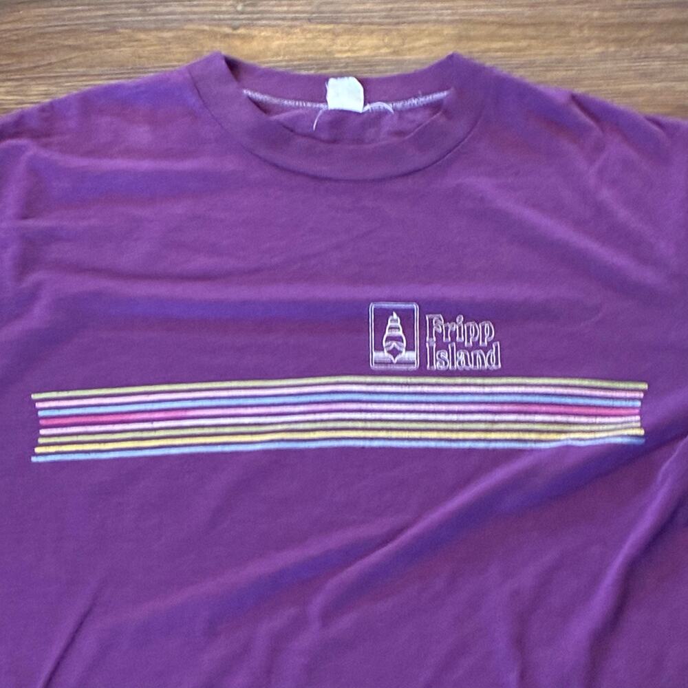Vintage Fripp Island South Carolina T-Shirt Purple Stripe Beach Tee Size L - Picture 3 of 6